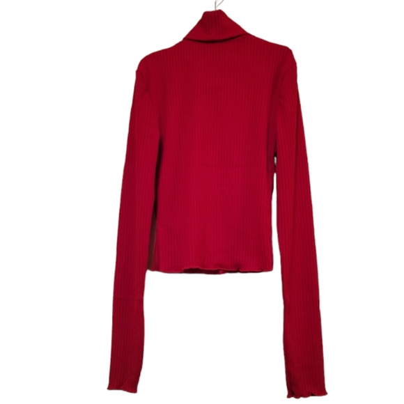 Red Forever 21 Women's Turtleneck Lettuce Edge Crop Top - Picture 2 of 8